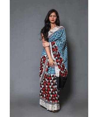  cotton printed   saree with   blouse 1