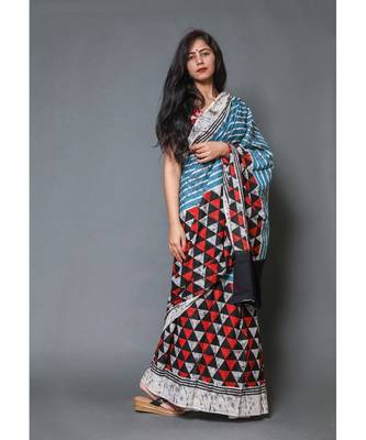  cotton printed   saree with   blouse 2