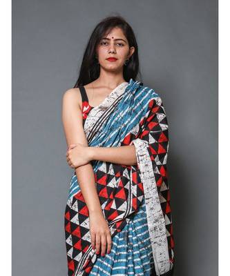  cotton printed   saree with   blouse 4