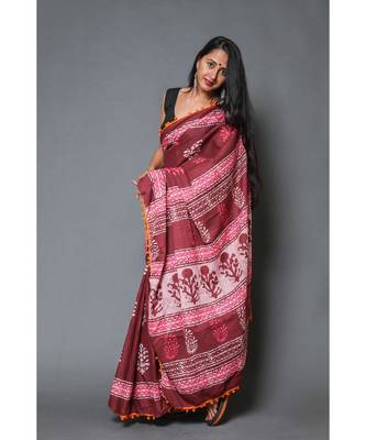  cotton printed   saree with   blouse 2