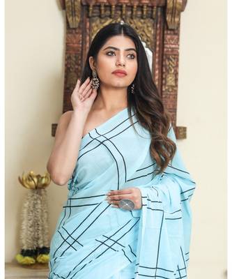  cotton printed   saree with   blouse 2