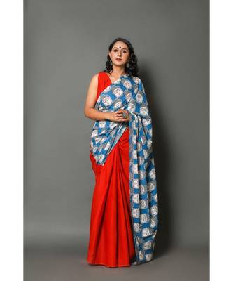 cotton printed   saree with   blouse 1