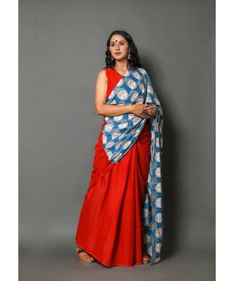  cotton printed   saree with   blouse 2