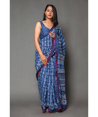  cotton printed   saree with   blouse 1