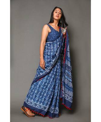  cotton printed   saree with   blouse 3