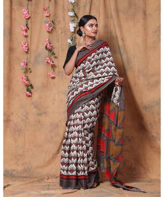  cotton printed   saree with   blouse 1