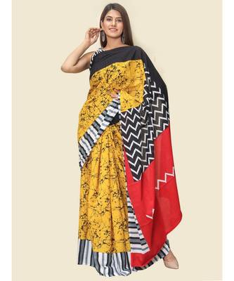  cotton printed   saree with   blouse 1