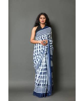  cotton printed   saree with   blouse 1