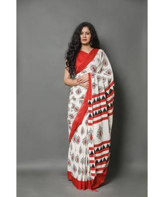  cotton printed   saree with   blouse 1