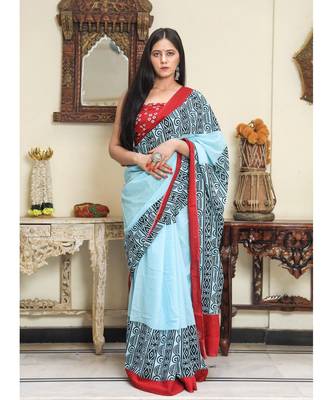  cotton printed   saree with   blouse 1
