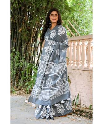  cotton printed   saree with   blouse 1
