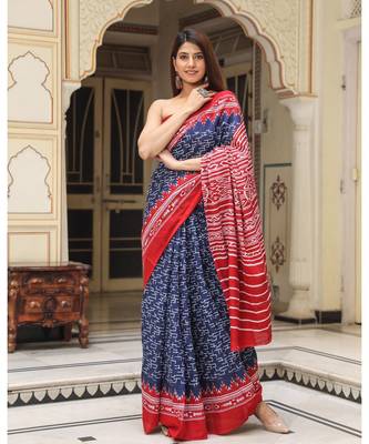  cotton printed   saree with   blouse 1