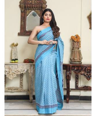  cotton printed   saree with   blouse 1