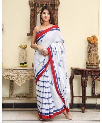  cotton printed   saree with   blouse 1