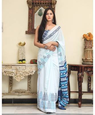  cotton printed   saree with   blouse 1