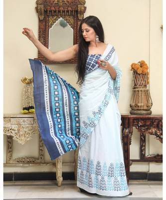 cotton printed   saree with   blouse 4