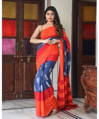  cotton printed   saree with   blouse 1