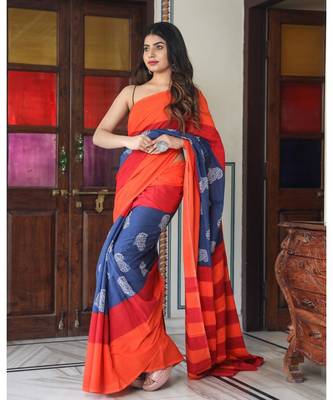  cotton printed   saree with   blouse 2