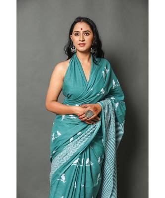  cotton printed   saree with   blouse 2