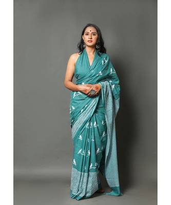  cotton printed   saree with   blouse 1