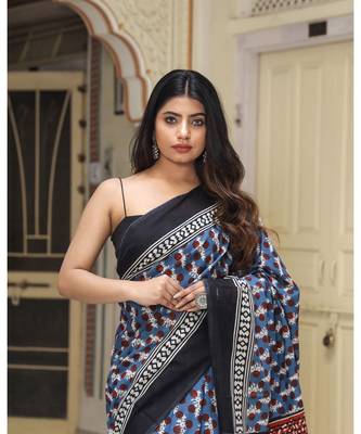  cotton printed   saree with   blouse 2