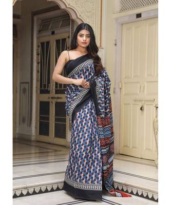  cotton printed   saree with   blouse 1