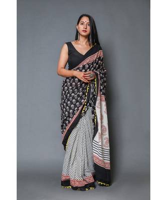  cotton printed   saree with   blouse 1