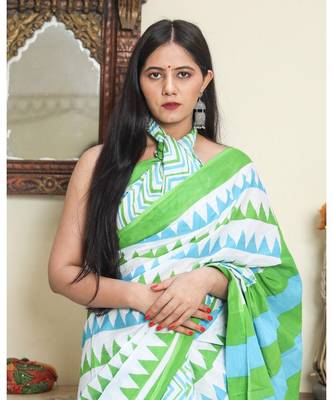  cotton printed   saree with   blouse 2