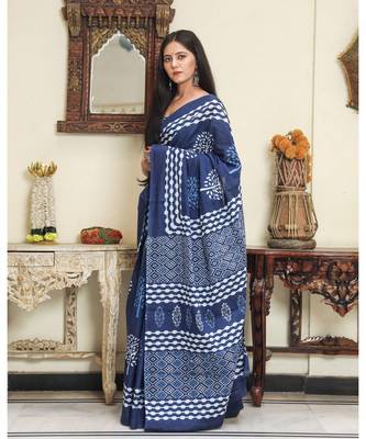  cotton printed   saree with   blouse 1