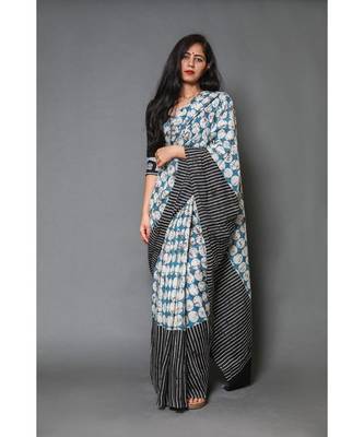  cotton printed   saree with   blouse 1