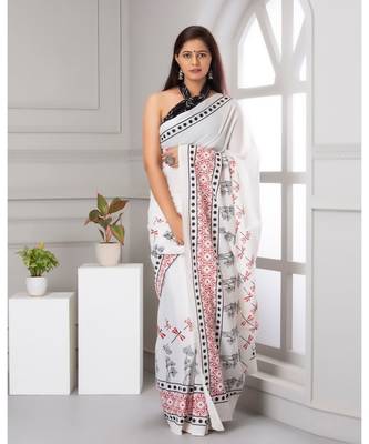  cotton printed   saree with   blouse 1