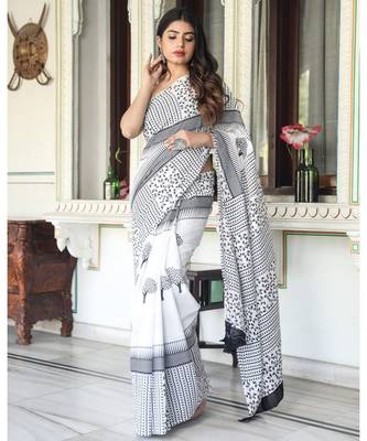  cotton printed   saree with   blouse 1
