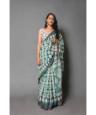 cotton printed   saree with   blouse 1