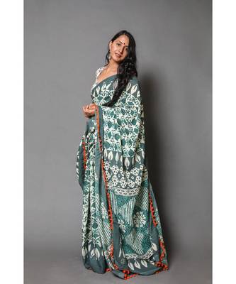  cotton printed   saree with   blouse 2