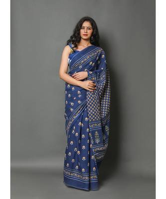  cotton printed   saree with   blouse 1