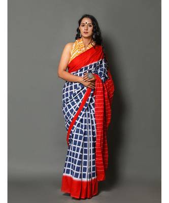  cotton printed   saree with   blouse 1