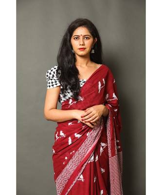  cotton printed   saree with   blouse 2