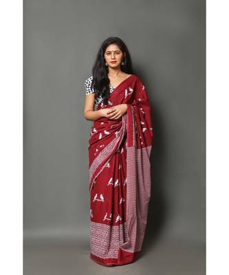  cotton printed   saree with   blouse 1