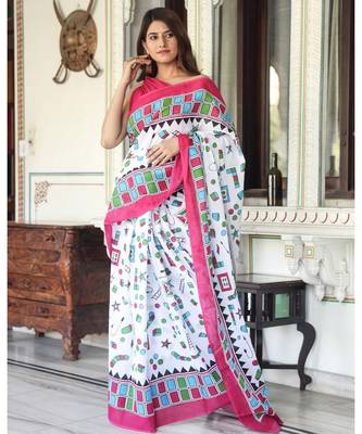  cotton printed   saree with   blouse 1