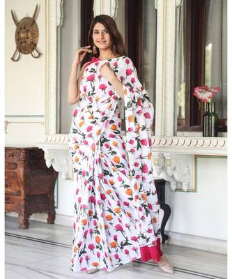  cotton printed   saree with   blouse 1