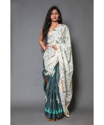  cotton printed   saree with   blouse 1