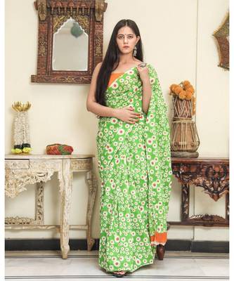  cotton printed   saree with   blouse 1
