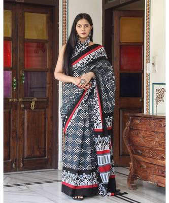 cotton printed   saree with   blouse 1
