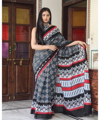 cotton printed   saree with   blouse 2
