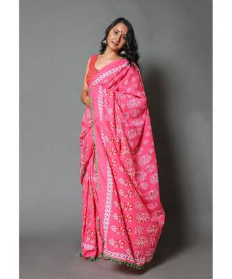  cotton printed   saree with   blouse 2