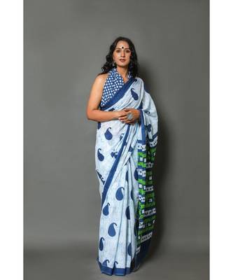  cotton printed   saree with   blouse 1