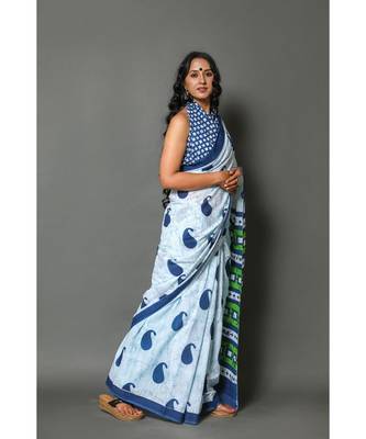  cotton printed   saree with   blouse 2