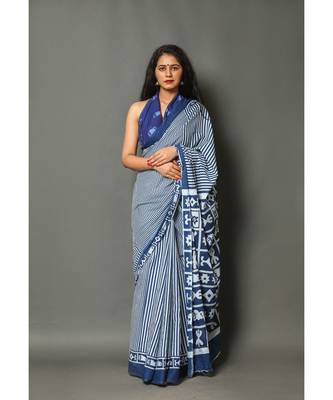  cotton printed   saree with   blouse 1