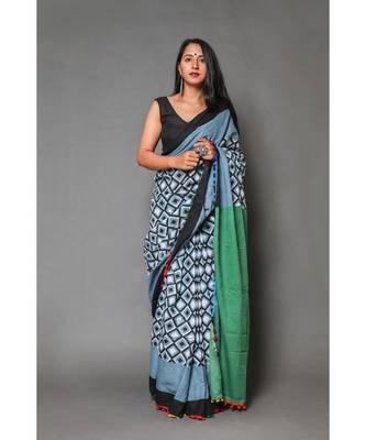  cotton printed   saree with   blouse 1