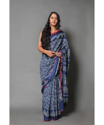  cotton printed   saree with   blouse 1